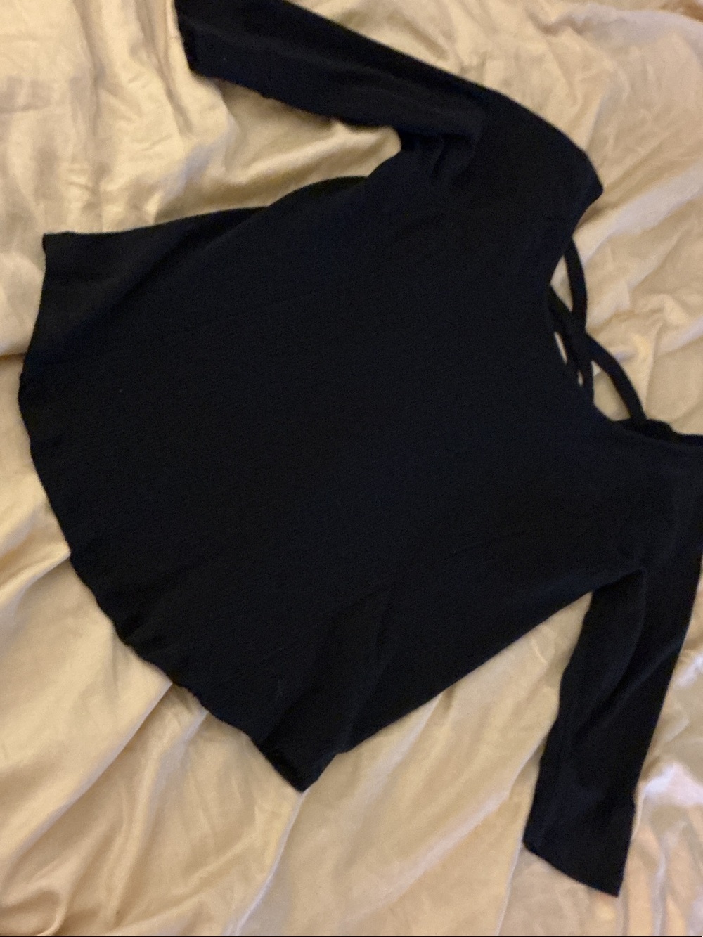 Maurices Black Long Sleeve Top with Back Strap Accent